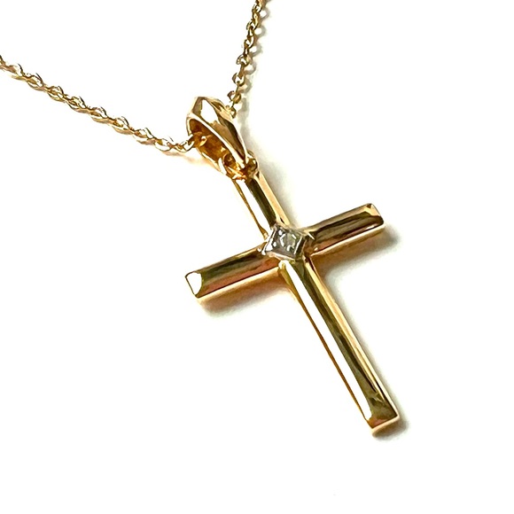 Blue Sage Sterling Silver 925 14K Gold Plated Crystal Cross Necklace NWT - Picture 6 of 14